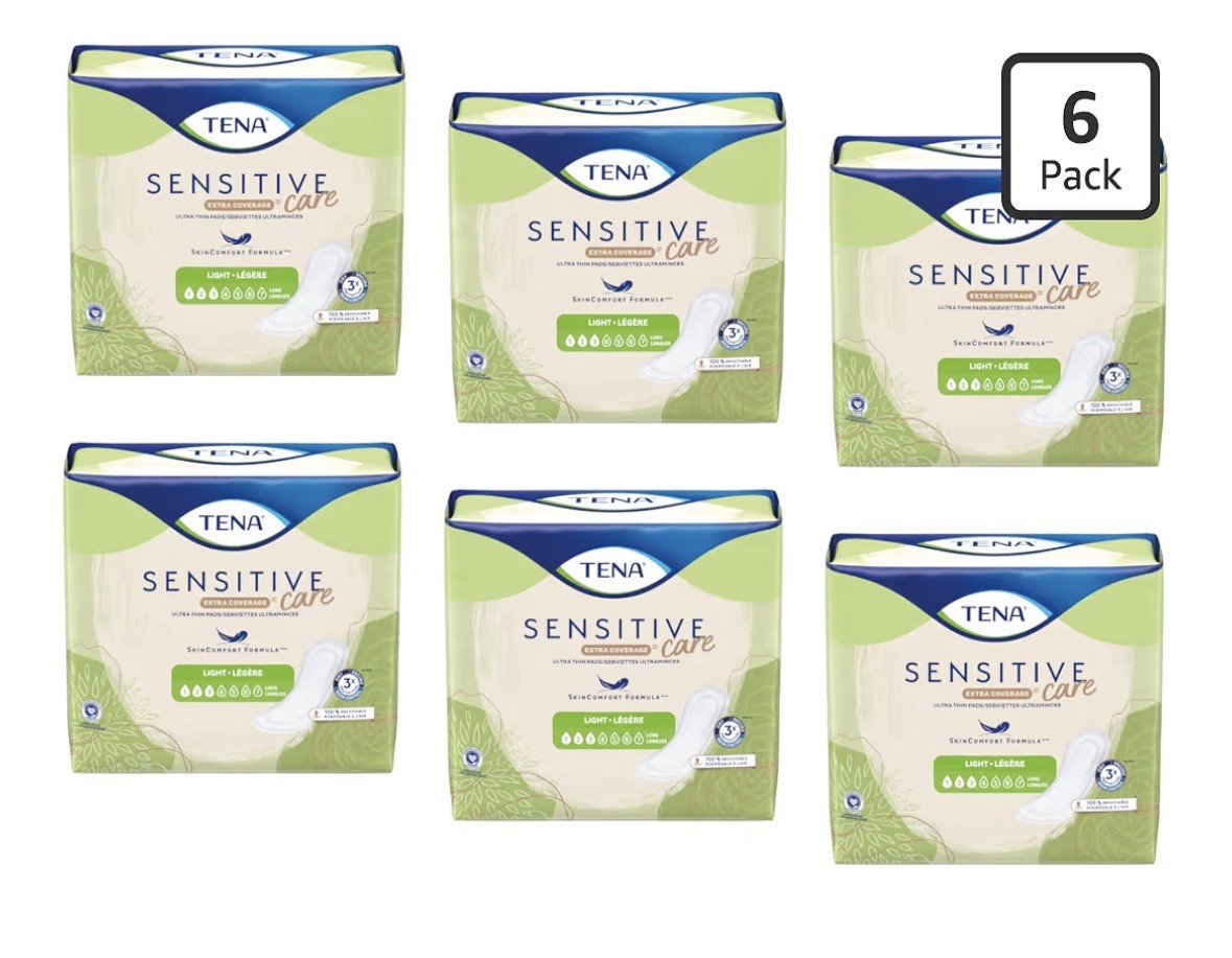 6 Packs Of 24 Tena Sensitive Care Pads Moderate Absorbency 144 Total