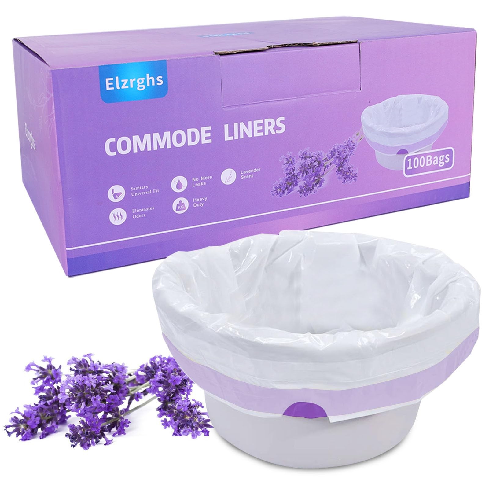 Elzrghs Commode Liners for Bedside Commode, Portable Toilet, 100 Count, White