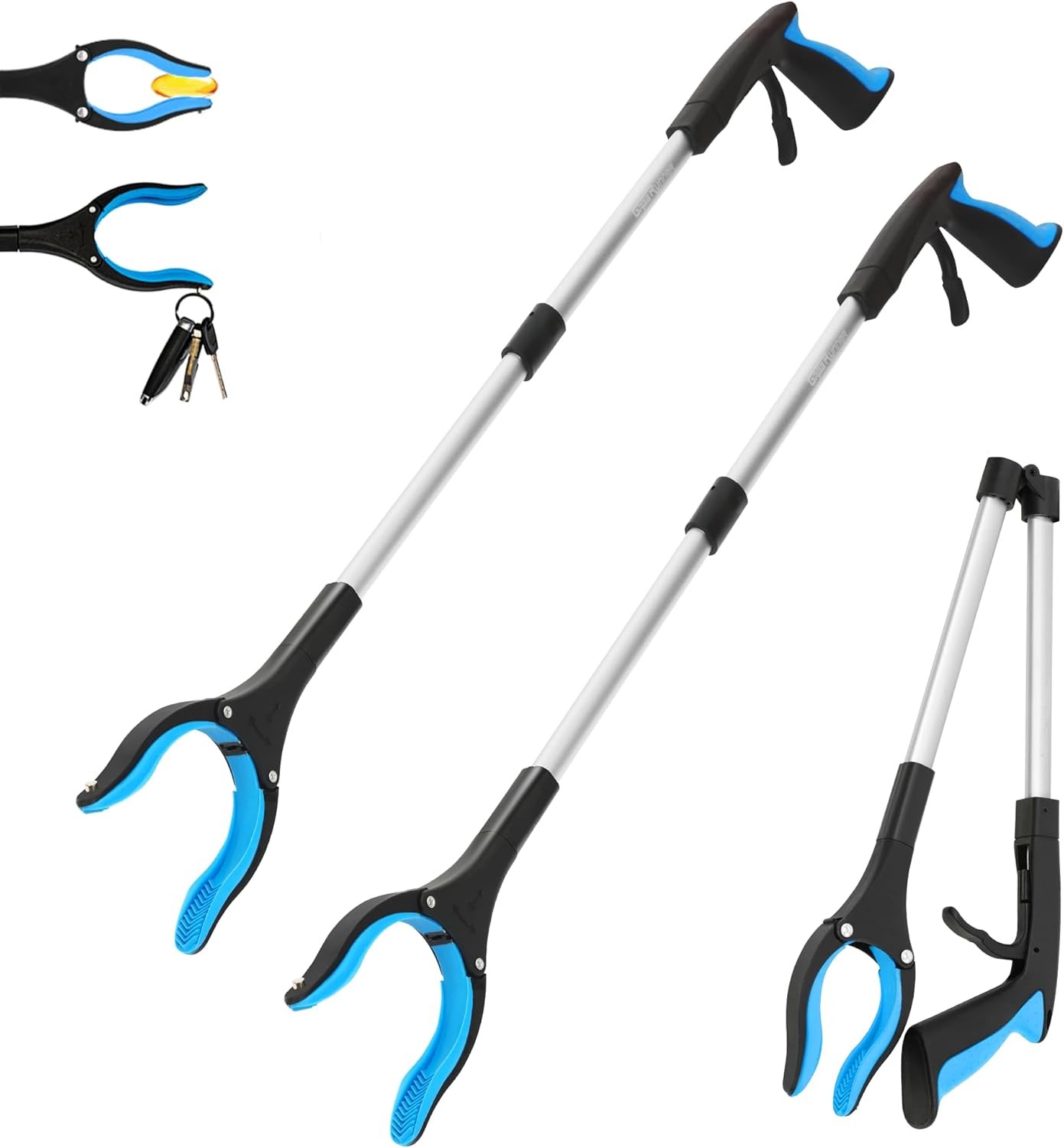 2- Pack 32 inch GrabRunner Folding Reacher Grabber Tool with Magnetic(Blue/Blue)