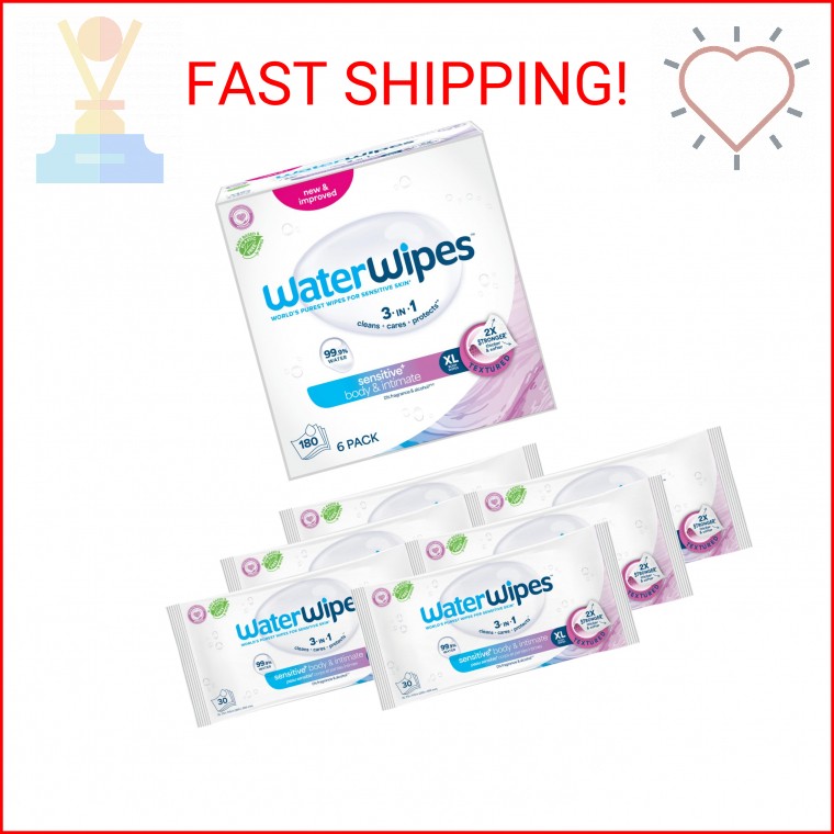 WaterWipes Sensitive Whole Body Cleansing Wipes, 99.9% Purified Water, XL Textur