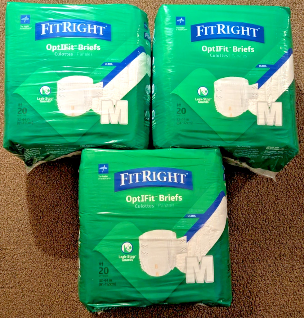 FitRight Adult Diapers Medium, OptiFit Briefs, Heavy Absorb – 3 pack