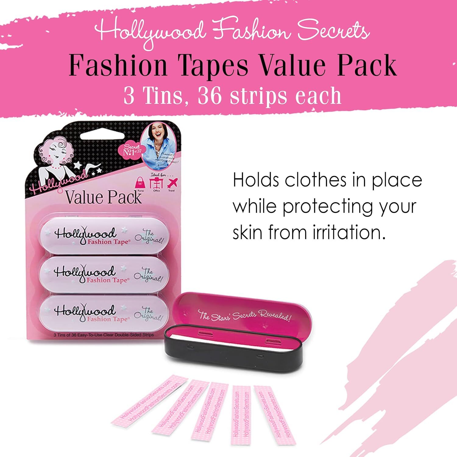 Hollywood Fashion Secrets Medical Quality Double-Stick Apparel Tape, 3 tins x