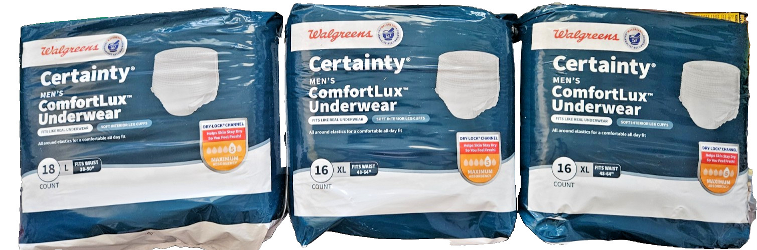 Walgreens 16 Pc. Certainty Men’s ComfortLux Level 5 Underwear 3 Pack