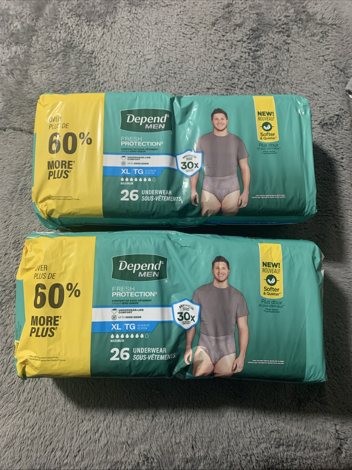 2 X Depend Men’s Fresh Protection Disposable Underwear 26 – XL (52 Total Pairs)