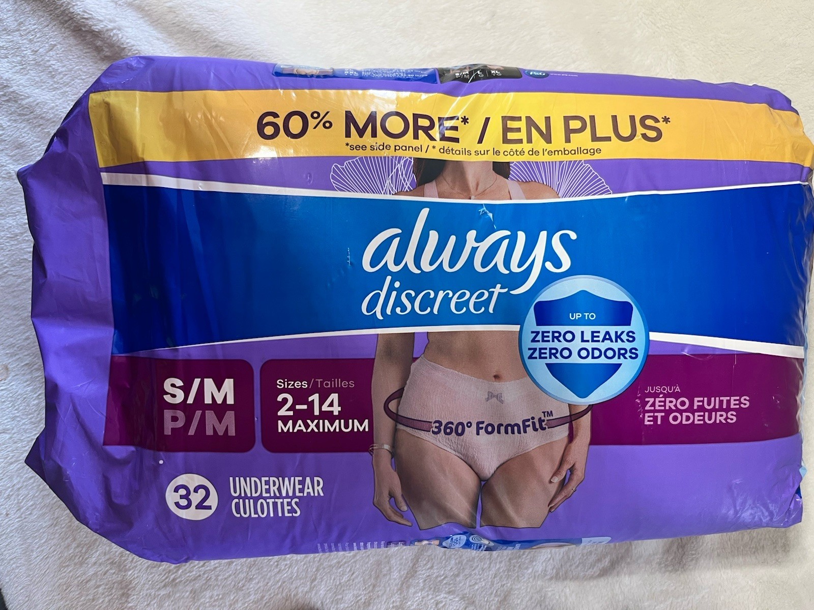 Always Discreet Underwear S/M 2-14 Maximum 360° FormFit Zero Leak 32 Count 32