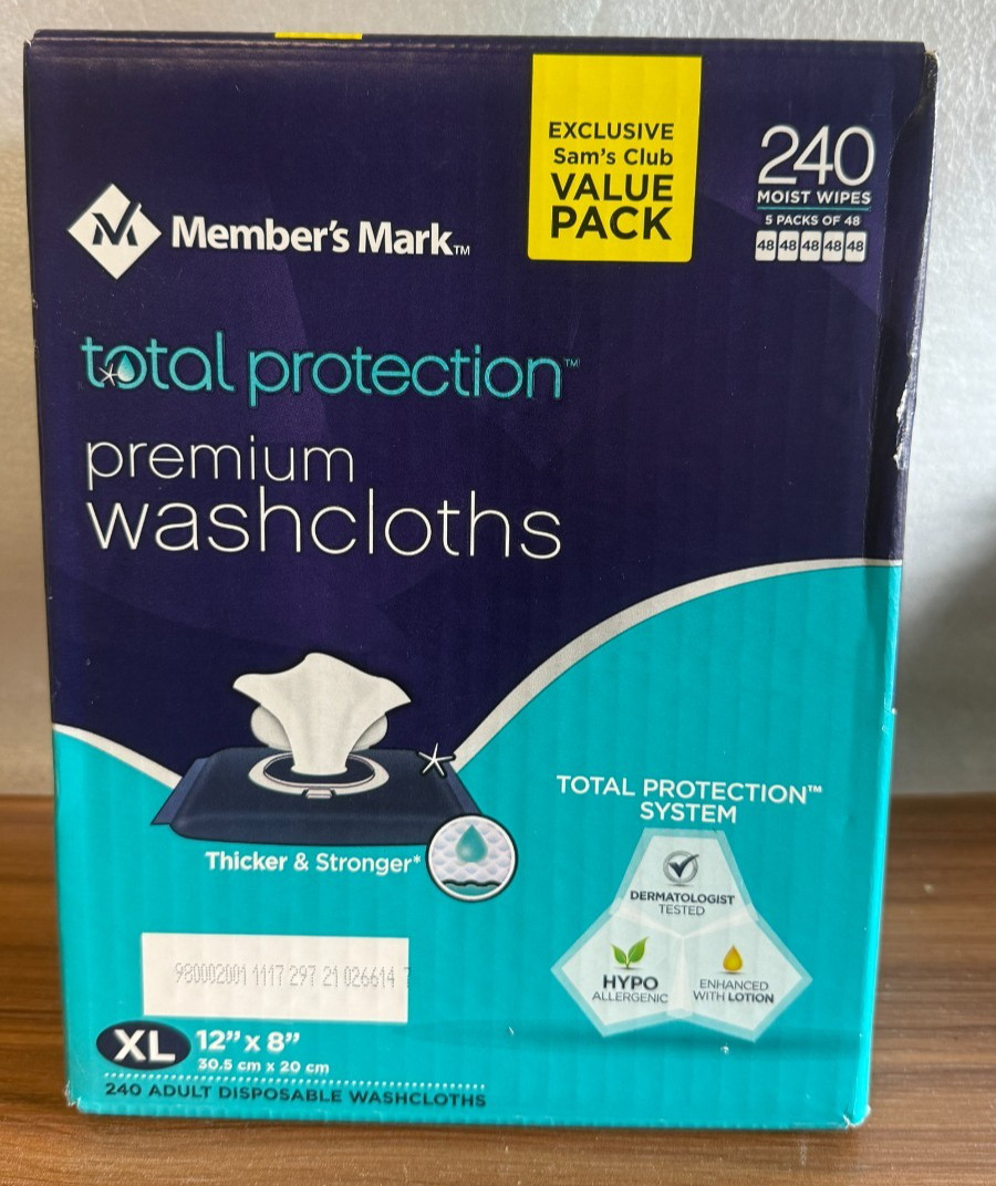 Member’s Mark Total Protection Premium Washcloths XL 240 Count 12×8 Sealed