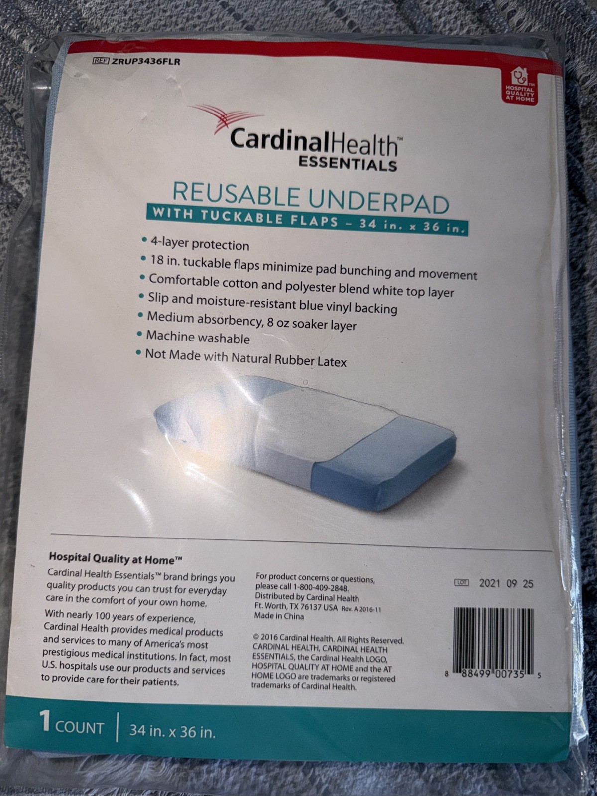 Cardinal Health Essentials White Reusable Underpad 34″ x 36″, W/Tuckable Flaps