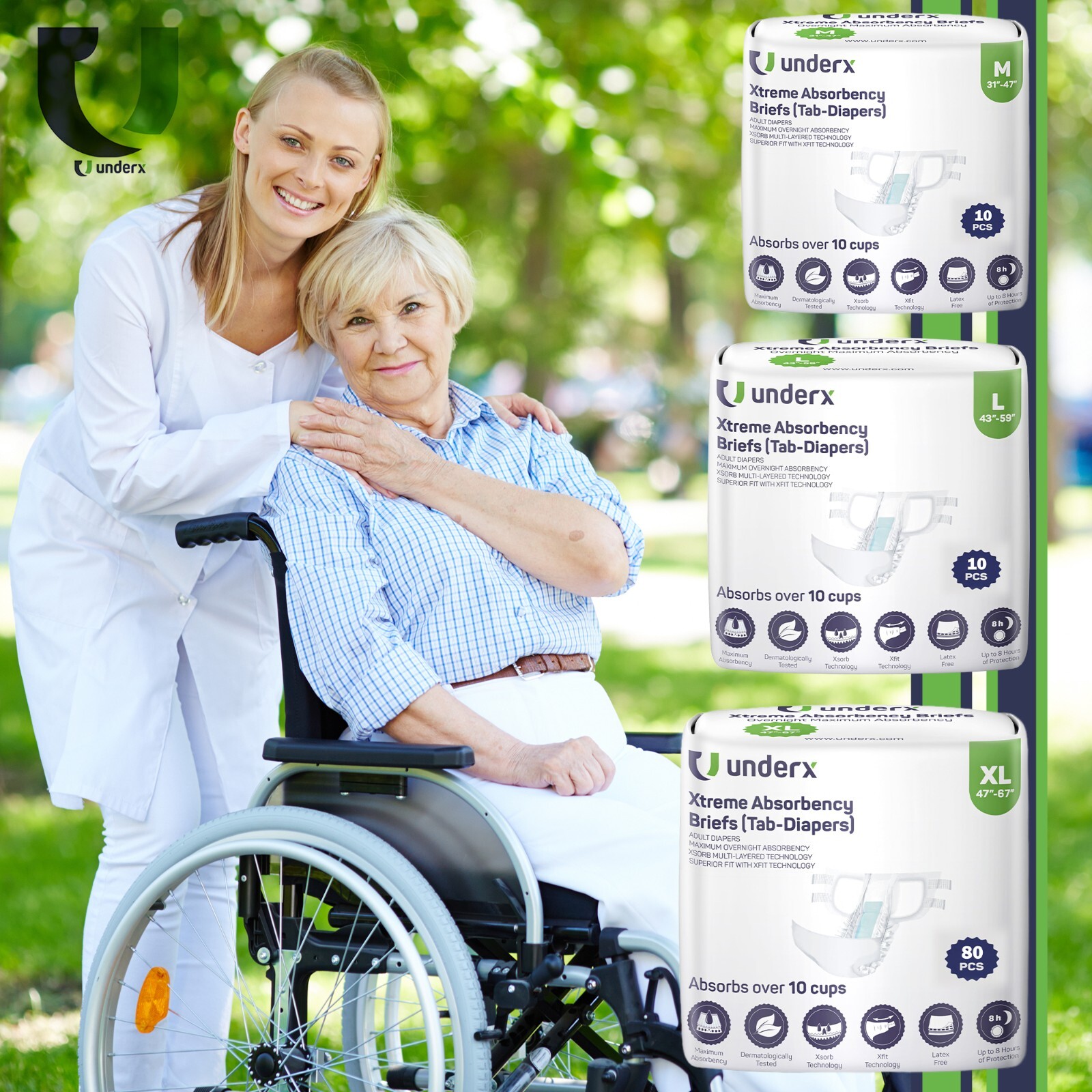 UnderX Disposable Tabbed Briefs Adult Diapers-Absorbent Incontinence Underwear