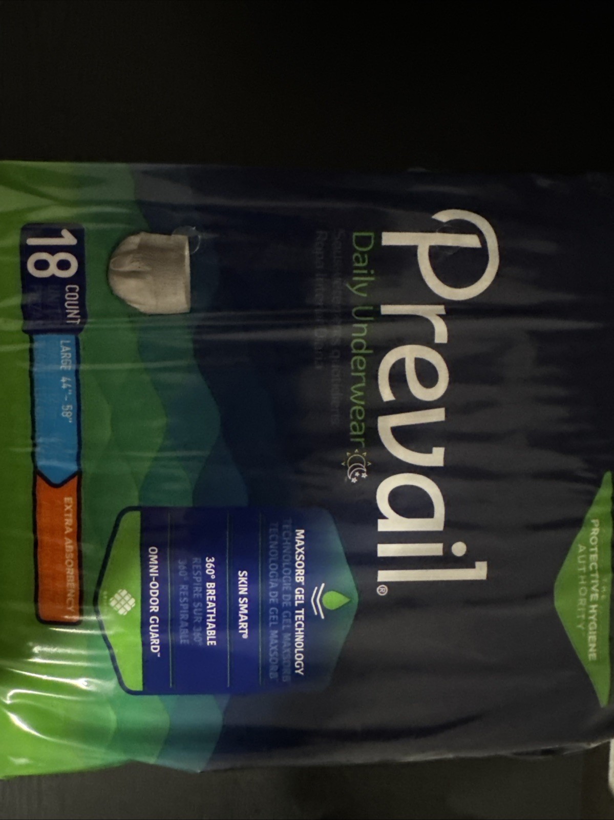 Prevail Daily Underwear Size: Large 44”-58” Pack Of 18