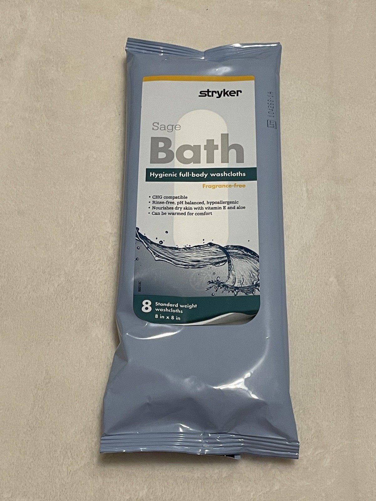 Stryker Sage Bath Hygienic Full-body Washcloths – Fragrance Free, 8 Count (1 Pk)