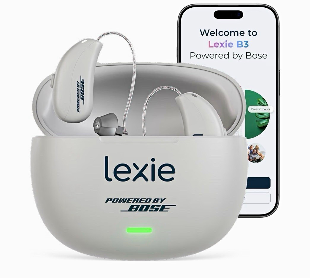Lexie B3 Powered by Bose RIC Rechargeable Bluetooth Hearing Aid, White + Case