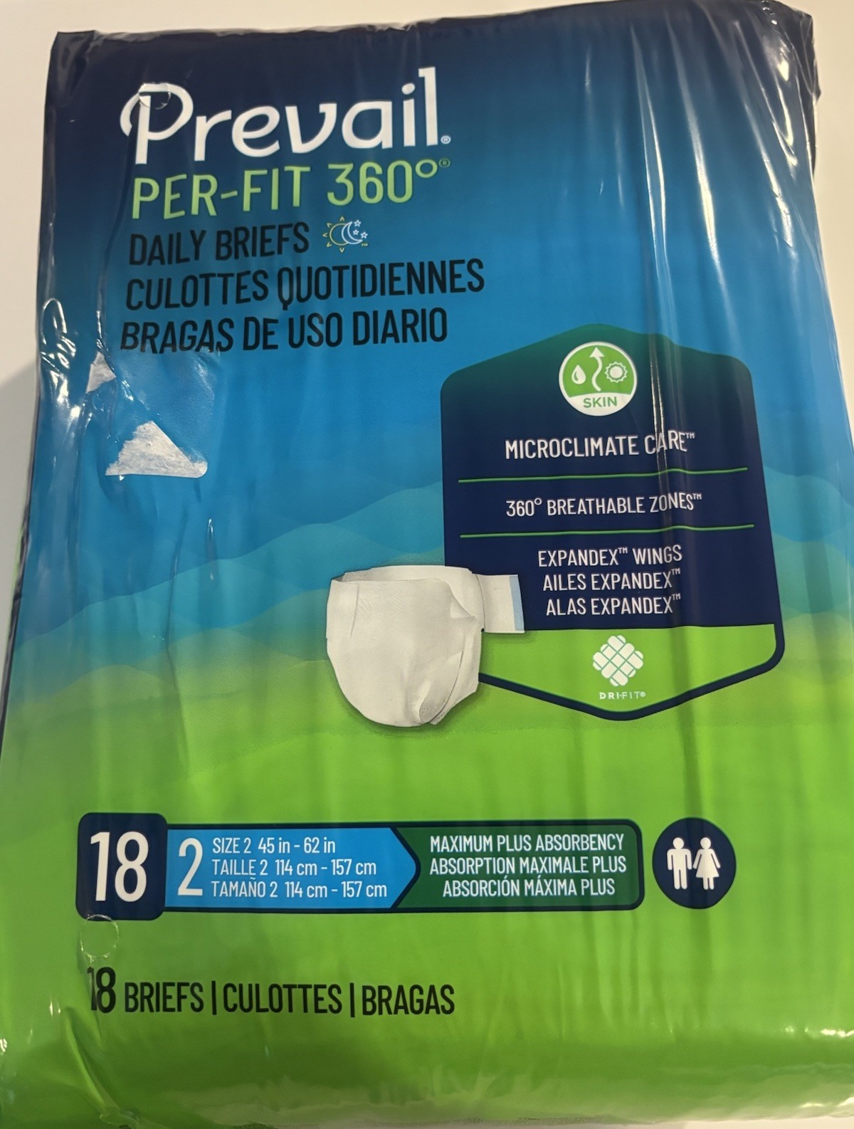 Prevail Per-Fit 360 Incontinence Brief 2 Breathable Sizes 45 In – 62 In New 18ct