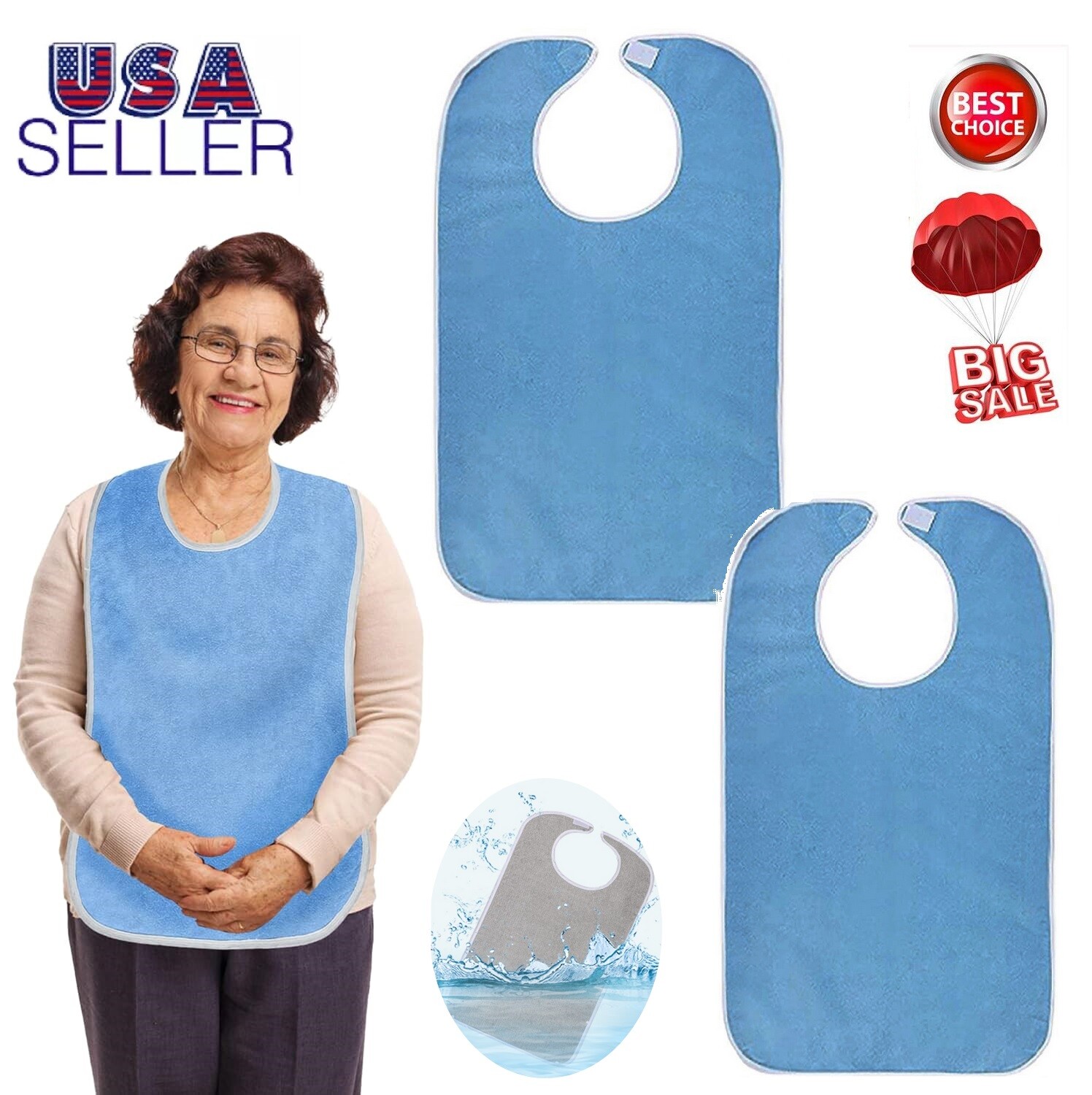 4× Washable Adult Bibs Eating Clothing Protectors Easy to Clean & Crumb Catcher