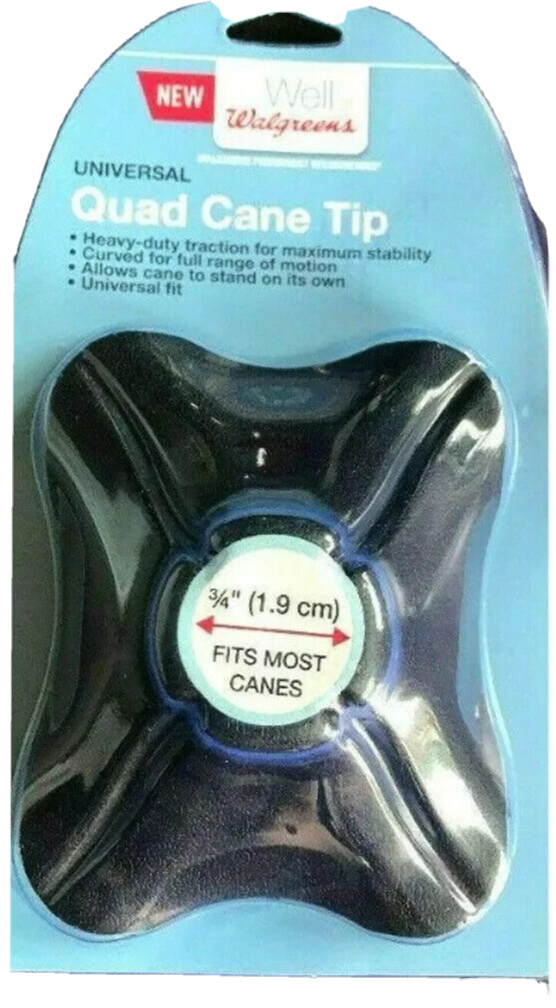 Walgreens Quad Cane Tip 3/4″ Heavy Duty Traction Large Base Black Universal fit