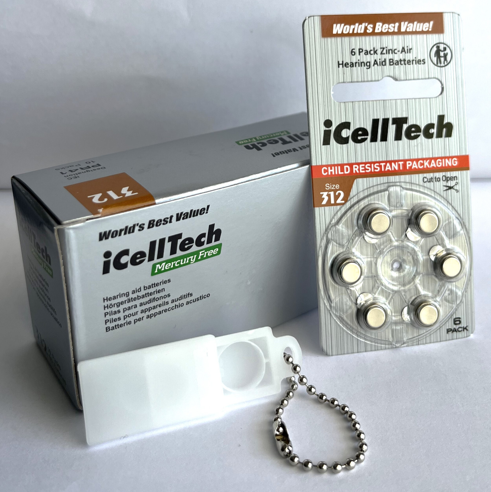 60 iCellTech Size 312 PR41 P312 Hearing Aid Battery Expires 2028 free Keychain