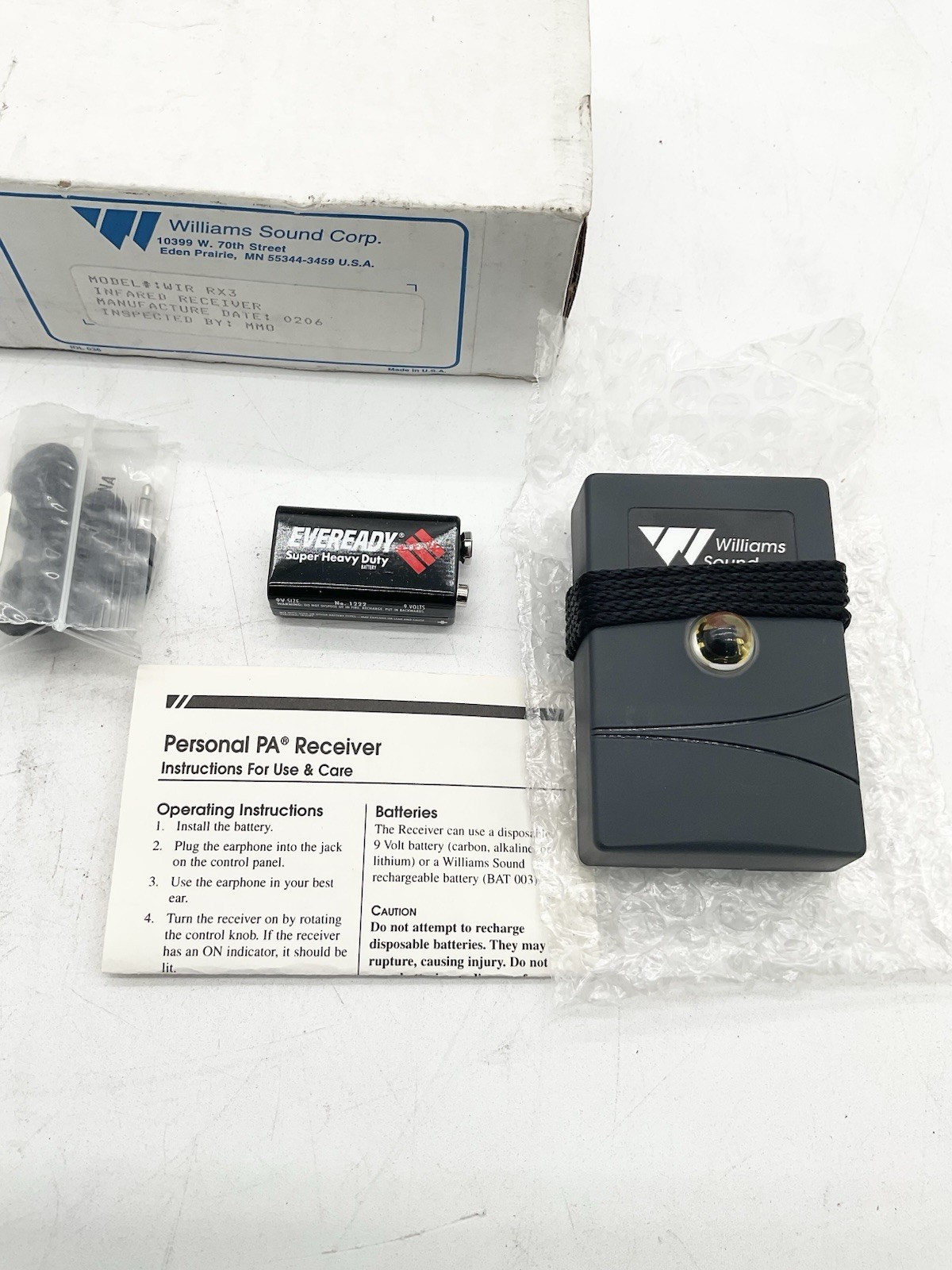 Vintage Williams Sound WIR RX3 Sound Plus Infrared NOS~made In The USA!!S1