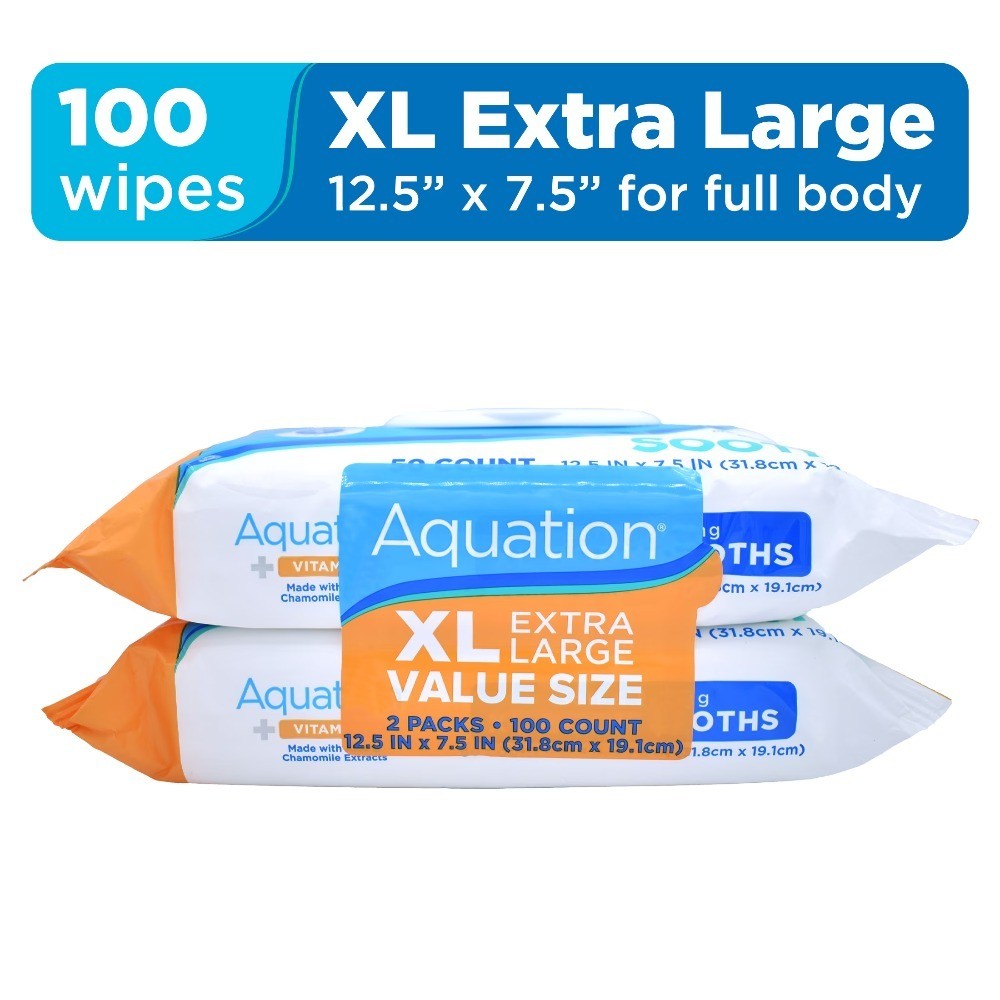 Extra Large XL Cleansing and Soothing Body Wipes with Vitamin E 50 Count 2 Pack