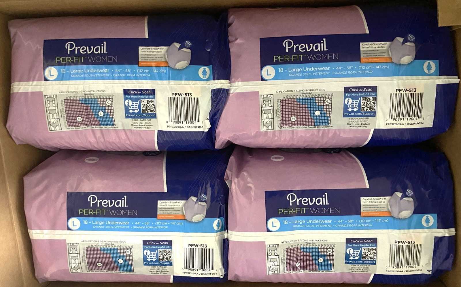PREVAIL PER-FIT Extra Absorbency LARGE 44″-58″ UNDERWEAR 4 pack – 72 ct PFW-513
