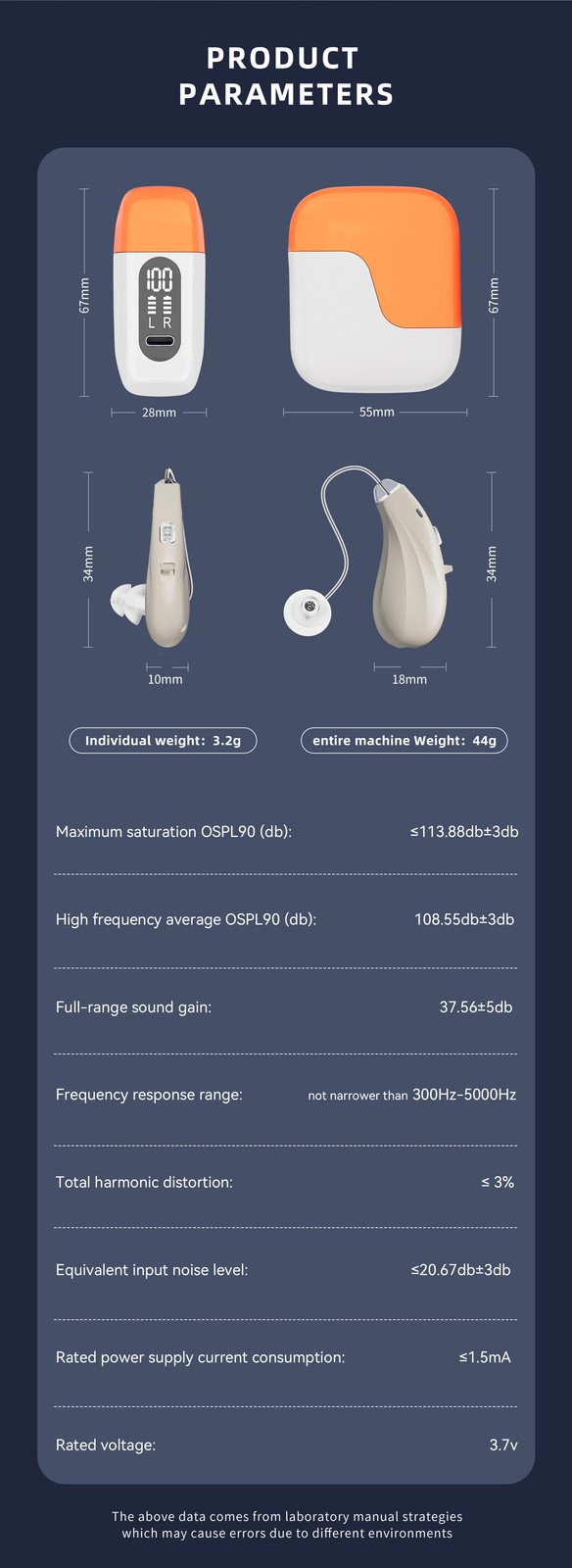 Rechargeable Hearing Aids 16-Channel with Noise Cancellation, BTE Style