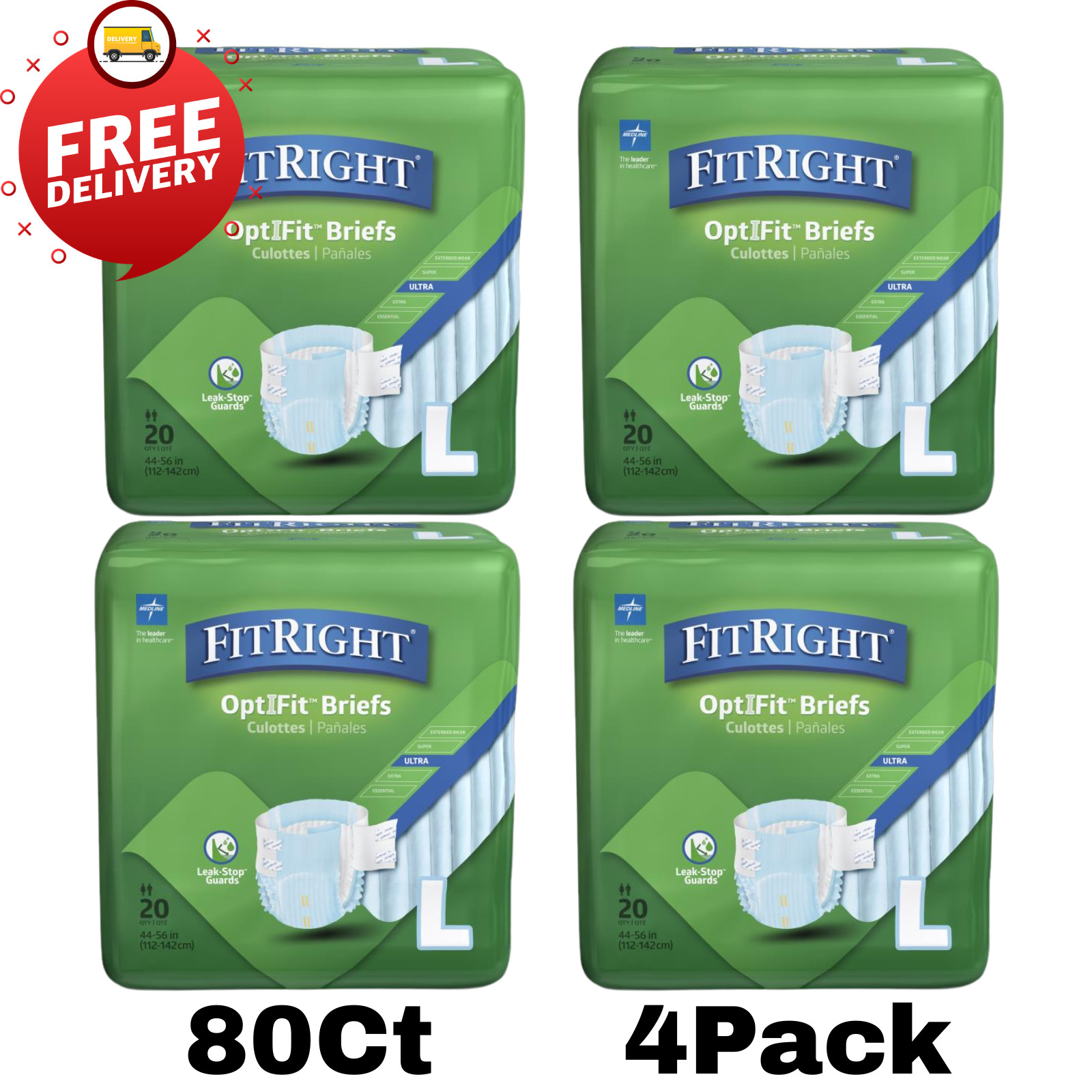 FitRight Extra Incontinence Adult Diaper Brief Ultra Heavy Absorbency Large 80Ct