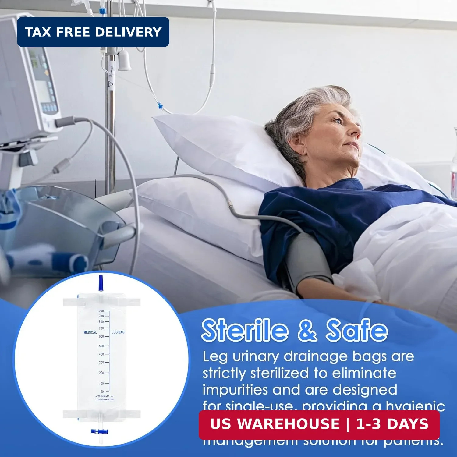 3 Pack 33.8oz/1000ml Leg Bag Urinary Drainage Bag with Cloth Straps, Leg Cathete