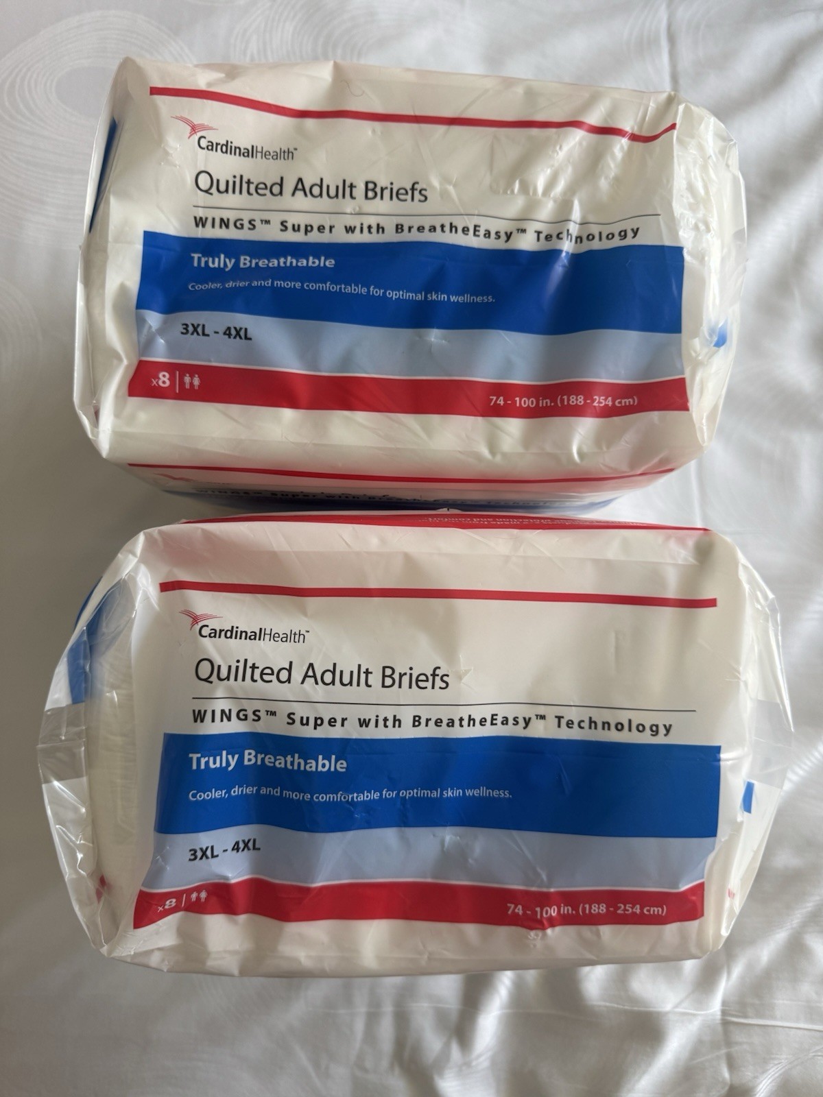 Cardinal Health Quilted Adult Briefs 3XL – 4XL WINGS Maximum Lot of 2, 8 Packs