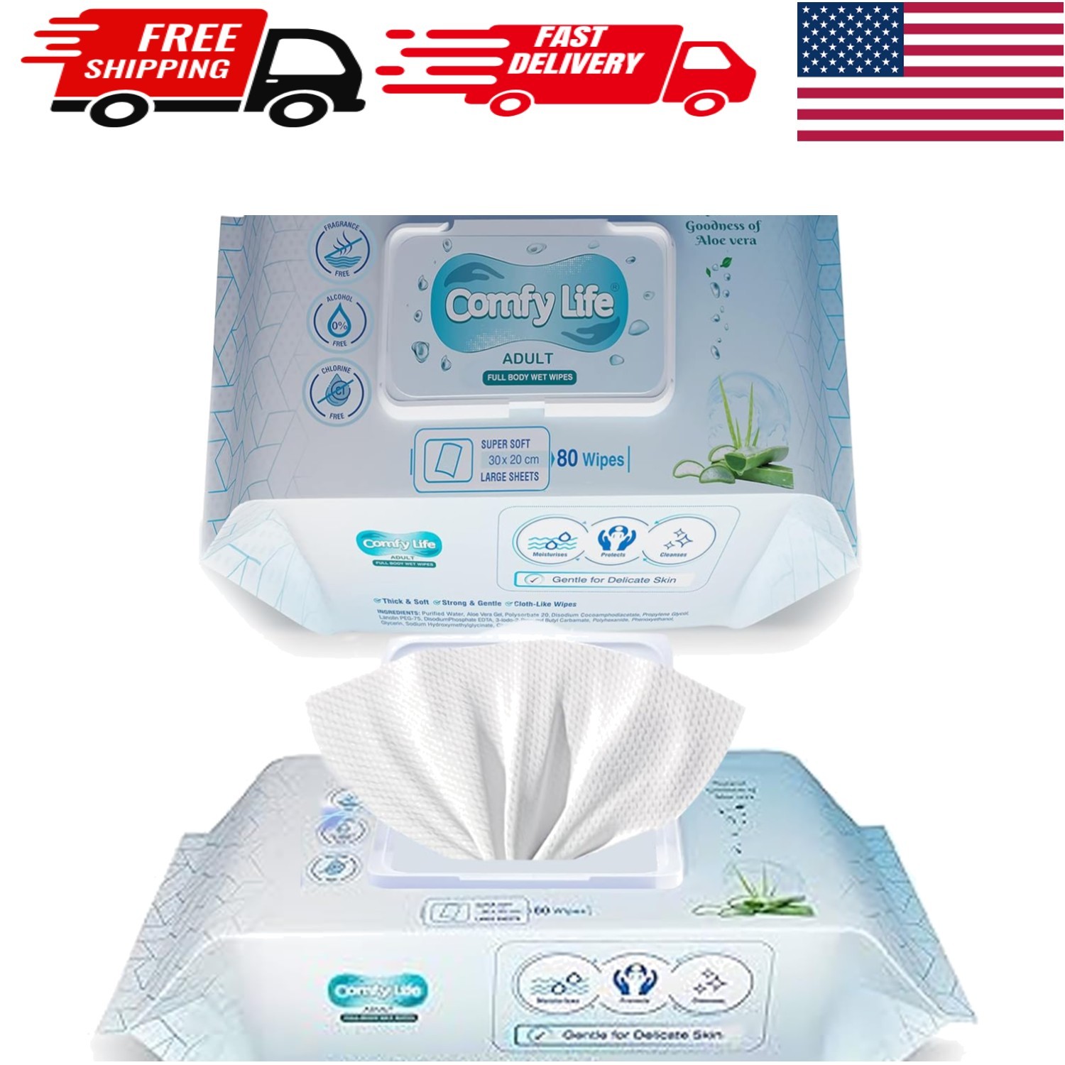 Luxury Full Body Cleansing Wipes – Hypoallergenic & Fragrance-Free, 80 Count