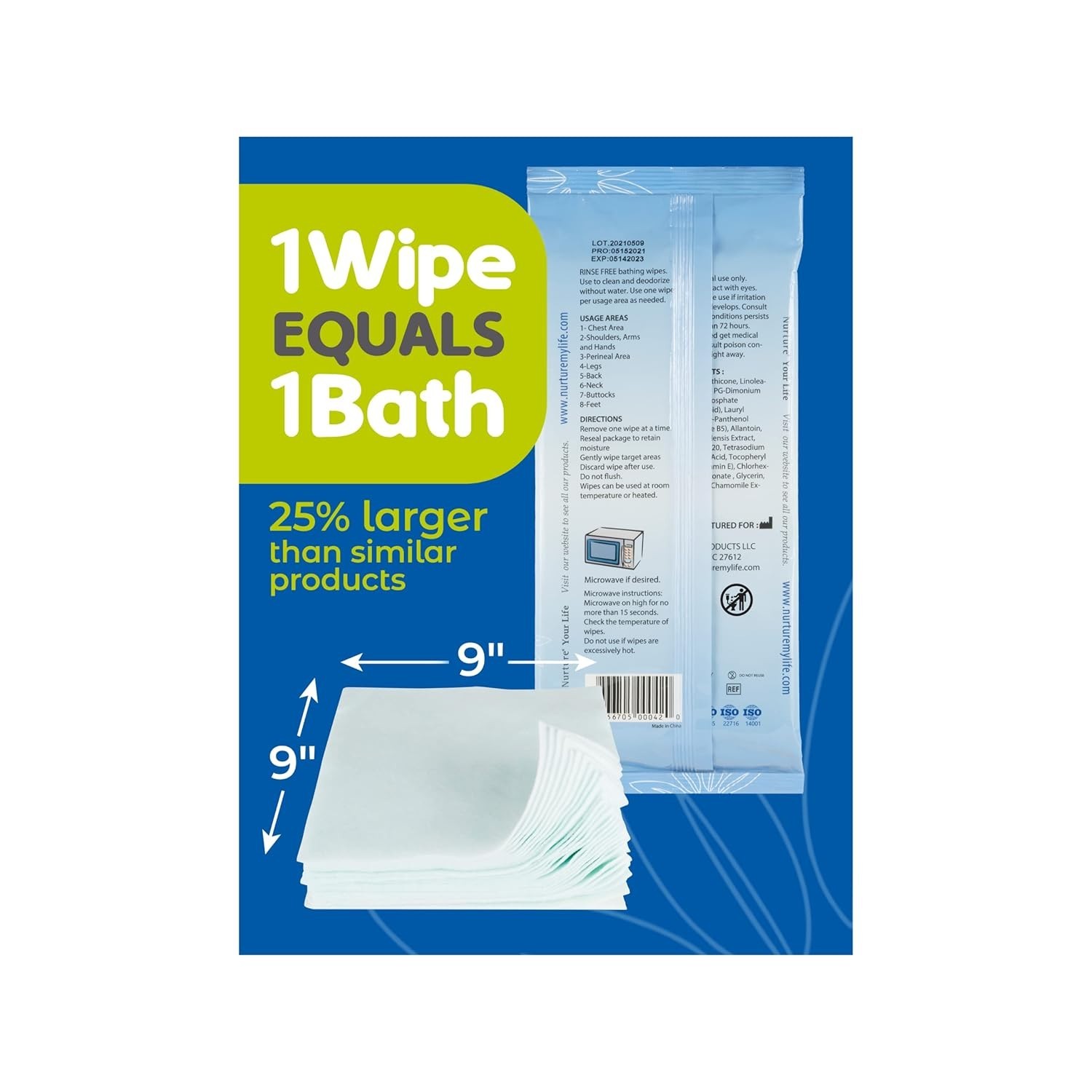 Extra Soft Rinse-Free Bath Wipes for Sensitive Skin – Hospital Grade, 48 Count