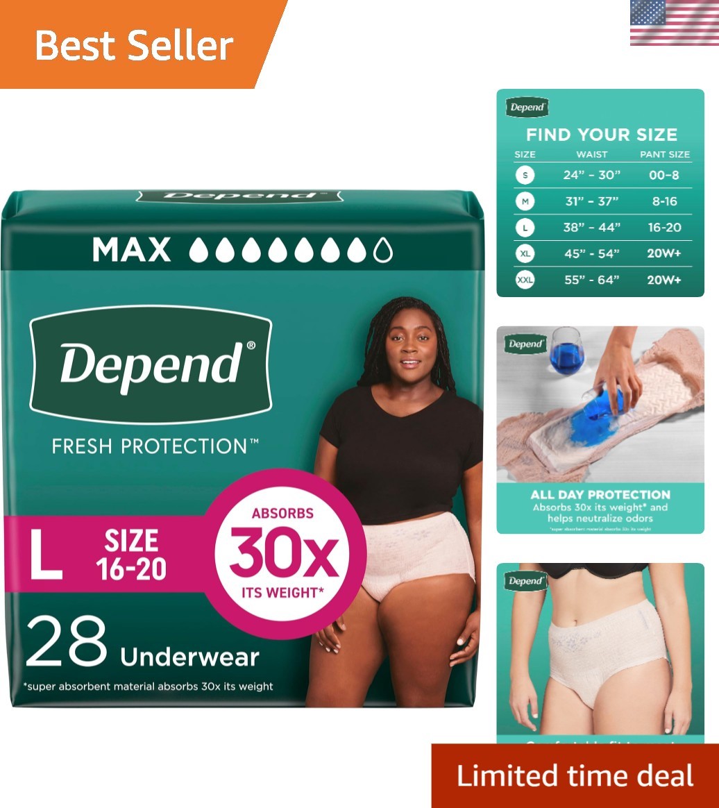 Depend Fresh Protection Women’s Disposable Adult Diapers – Odorless, Ultra-Soft
