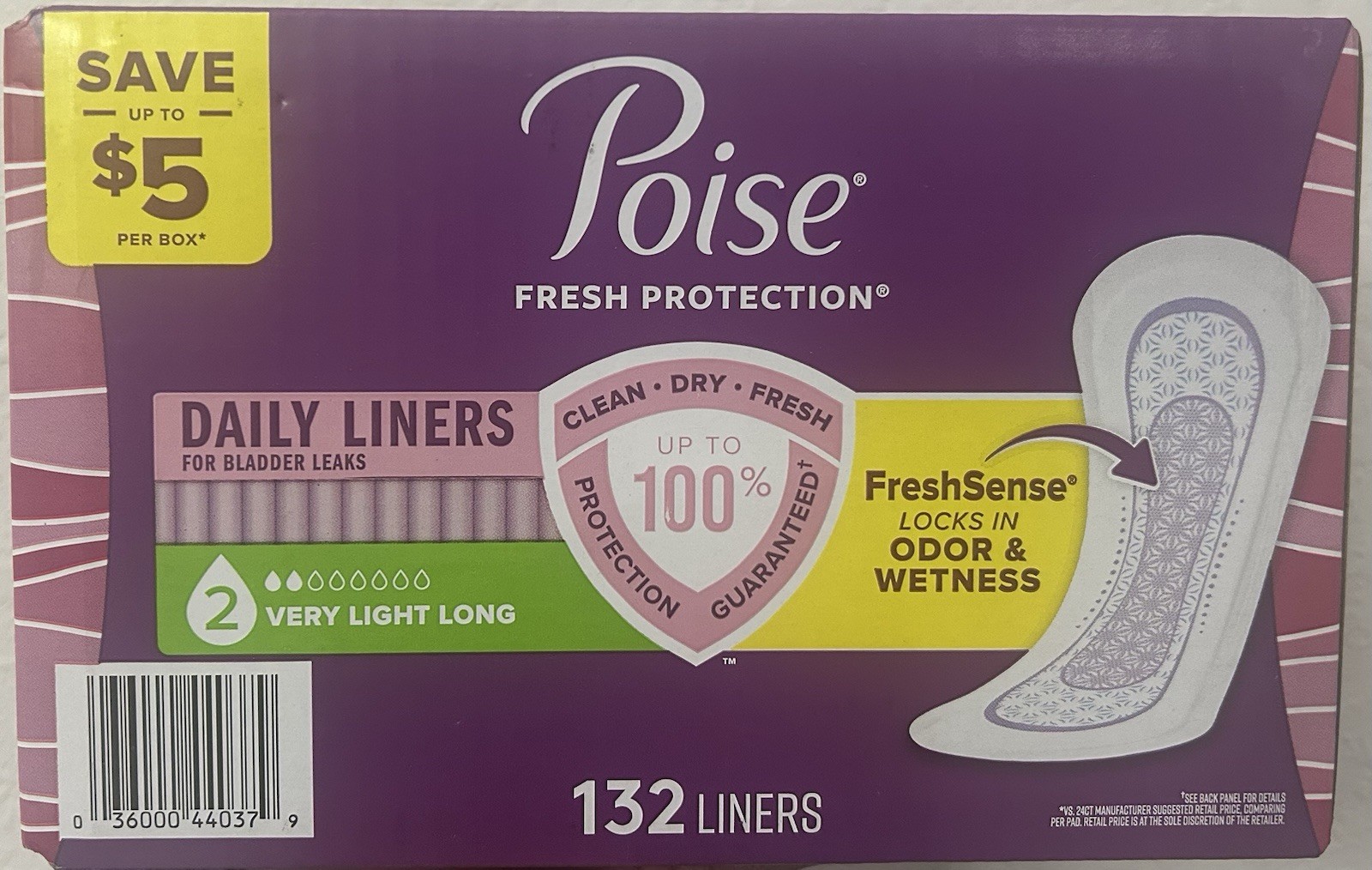 Poise Very Light Absorbency Long Incontinence Panty Liners – Pack of 132