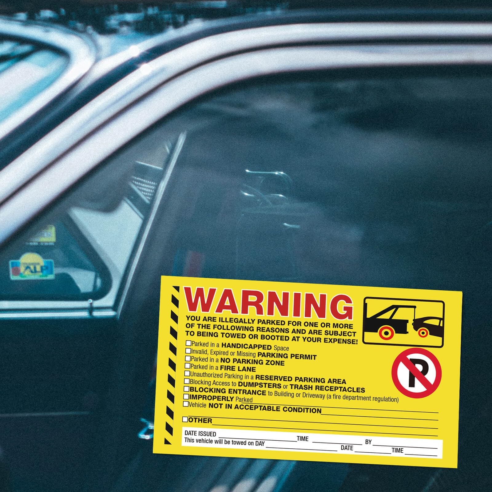 Parking Violation Stickers 50-Pack Adhesive Tow Warning for Car Window Fluoresce