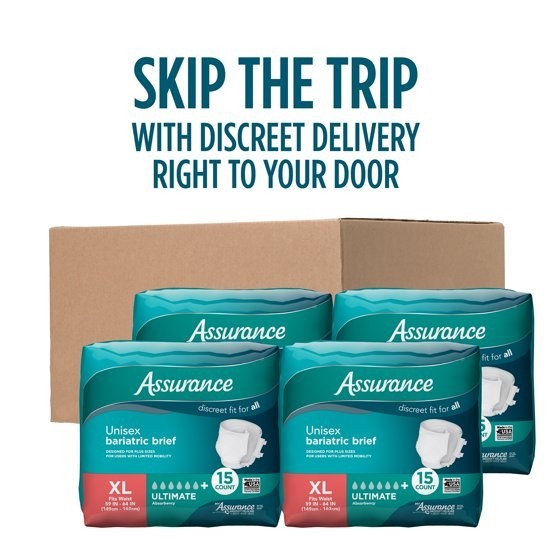 Assurance Unisex Incontinence Briefs with Tabs XL 60 Count Pack