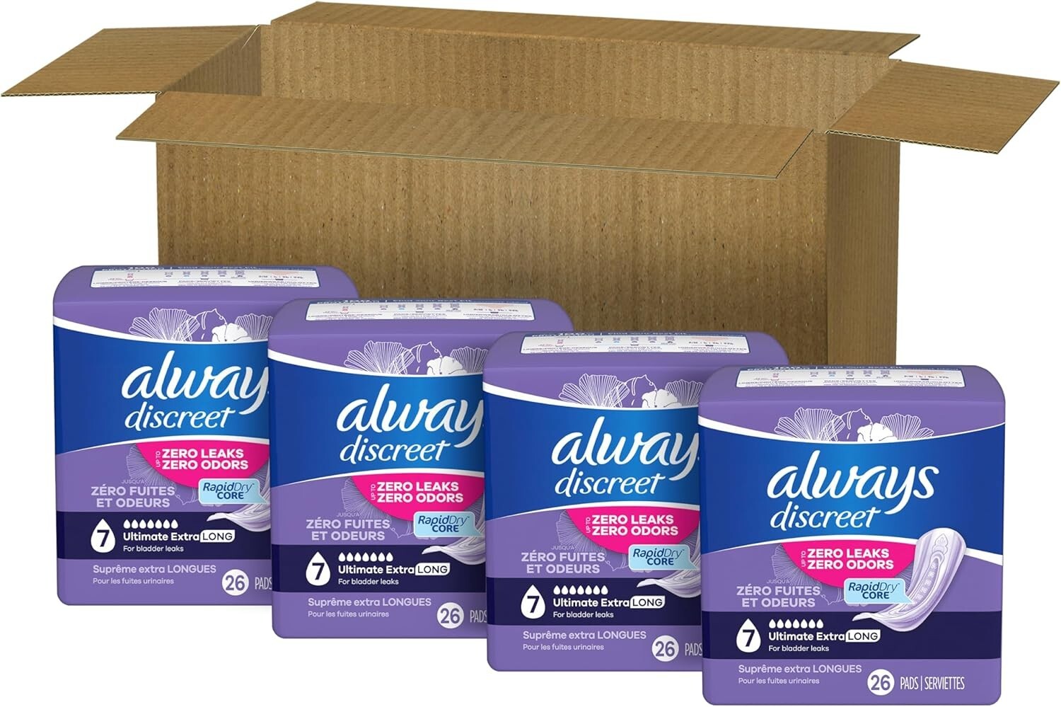 Always Discreet Ultimate Extra Protection Incontinence & Postpartum Pads, 84 Ct