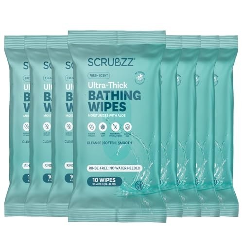Extra Large No Rinse Bath Wipes – 80 Disposable Body Cleansing Cloths for Adults