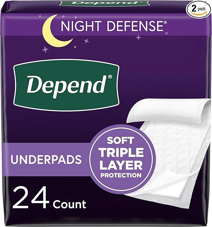 Depend Underpads, Disposable Incontinence Bed Pads, Triple Layer, Slip Resistant