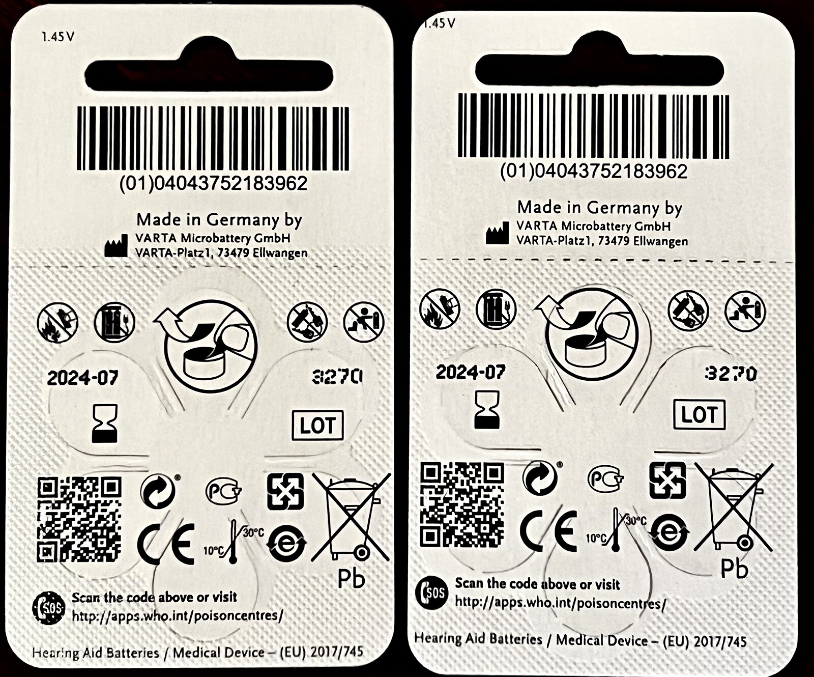 2-6Pack Power One Zinc Air Hearing Batteries 6Pk PR41/P312 1.4V Exp 07/2024