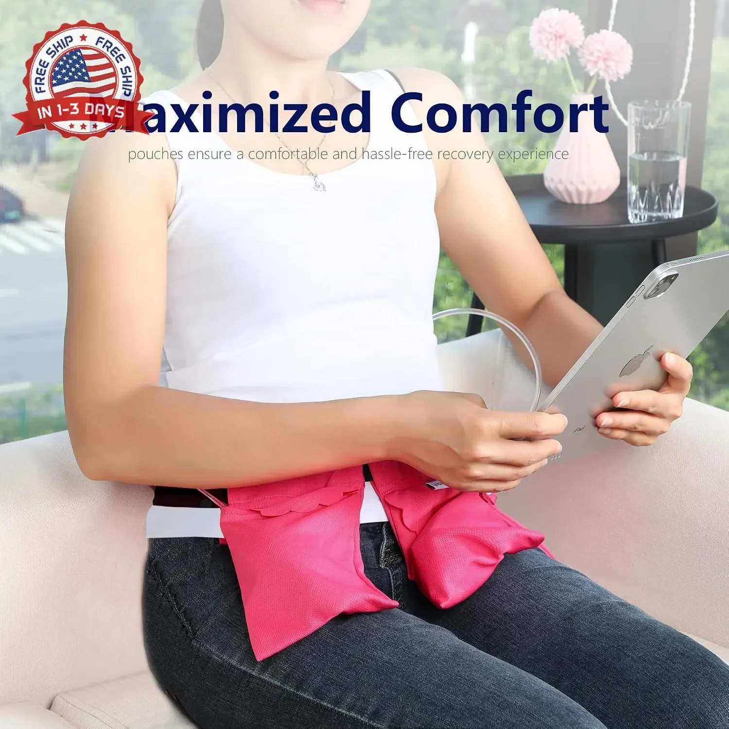 Mastectomy Drainage Pouch and Shower Support, Pink | Adjustable, Comfort