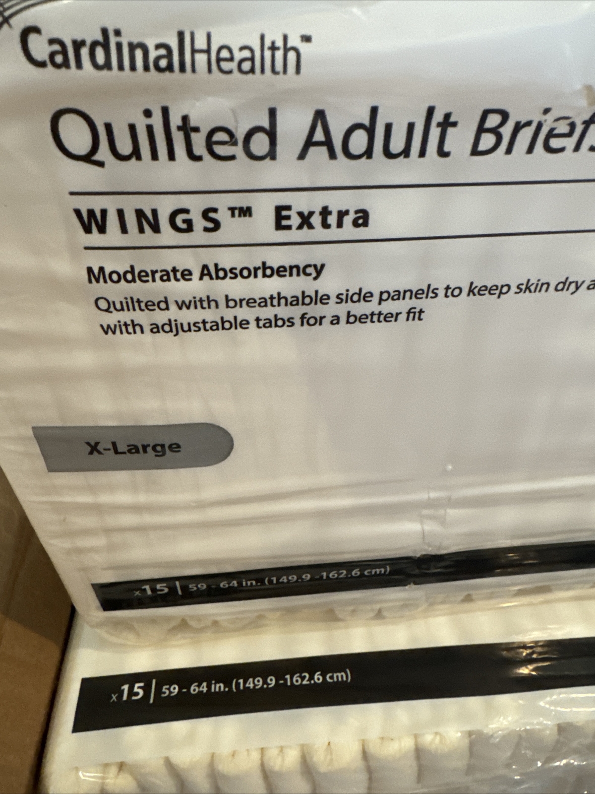 Cardinal Health Quilted Adult Briefs Wings Extra Moderate Absorbency XL 60 Count