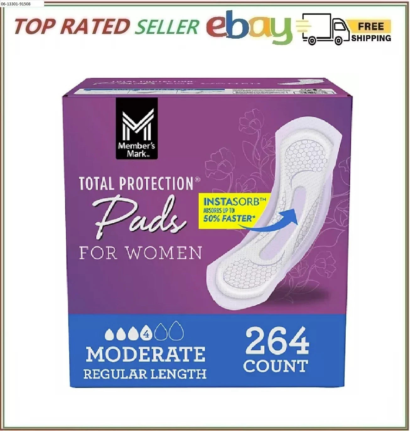Member’s Mark Total Protection Pads for Women, Moderate Regular, 264 ct.
