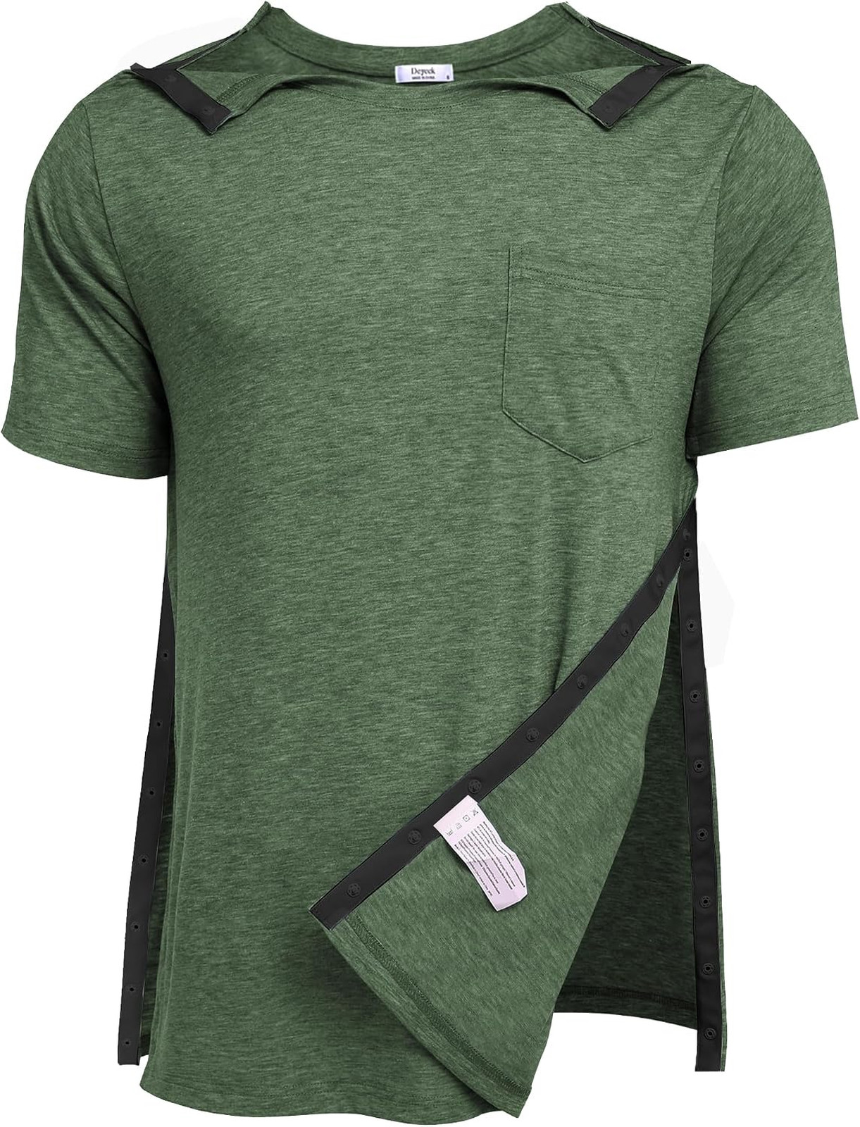 Men’s Shoulder Surgery Recovery Shirt Short Sleeve Tear Away Full Open Side Snap