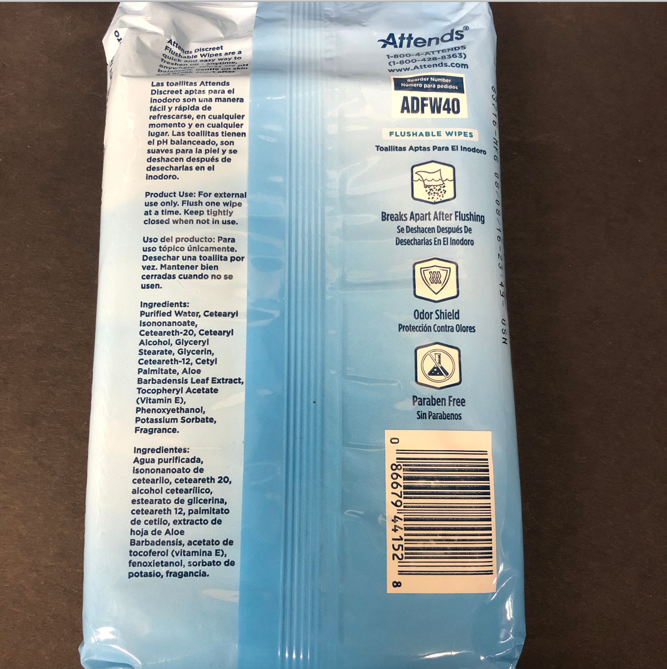 Attends Discreet Flushable 20 Packs of 40 Wipes 800 Total Count Fresh Scent Lot
