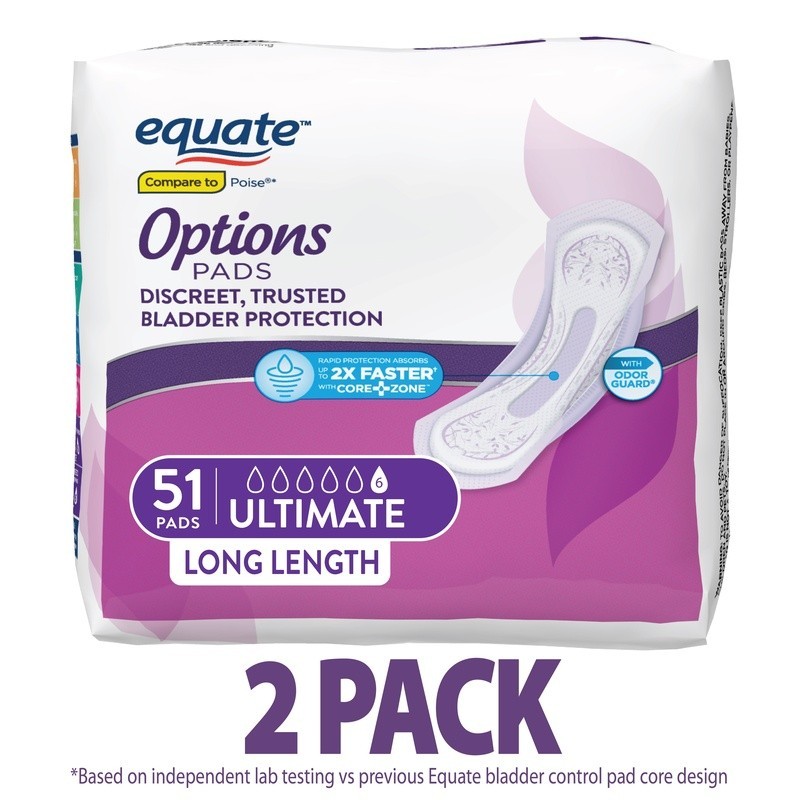 Ultimate Incontinence Pads Absorbency Odor Guard 102 Count Individually Wrapped