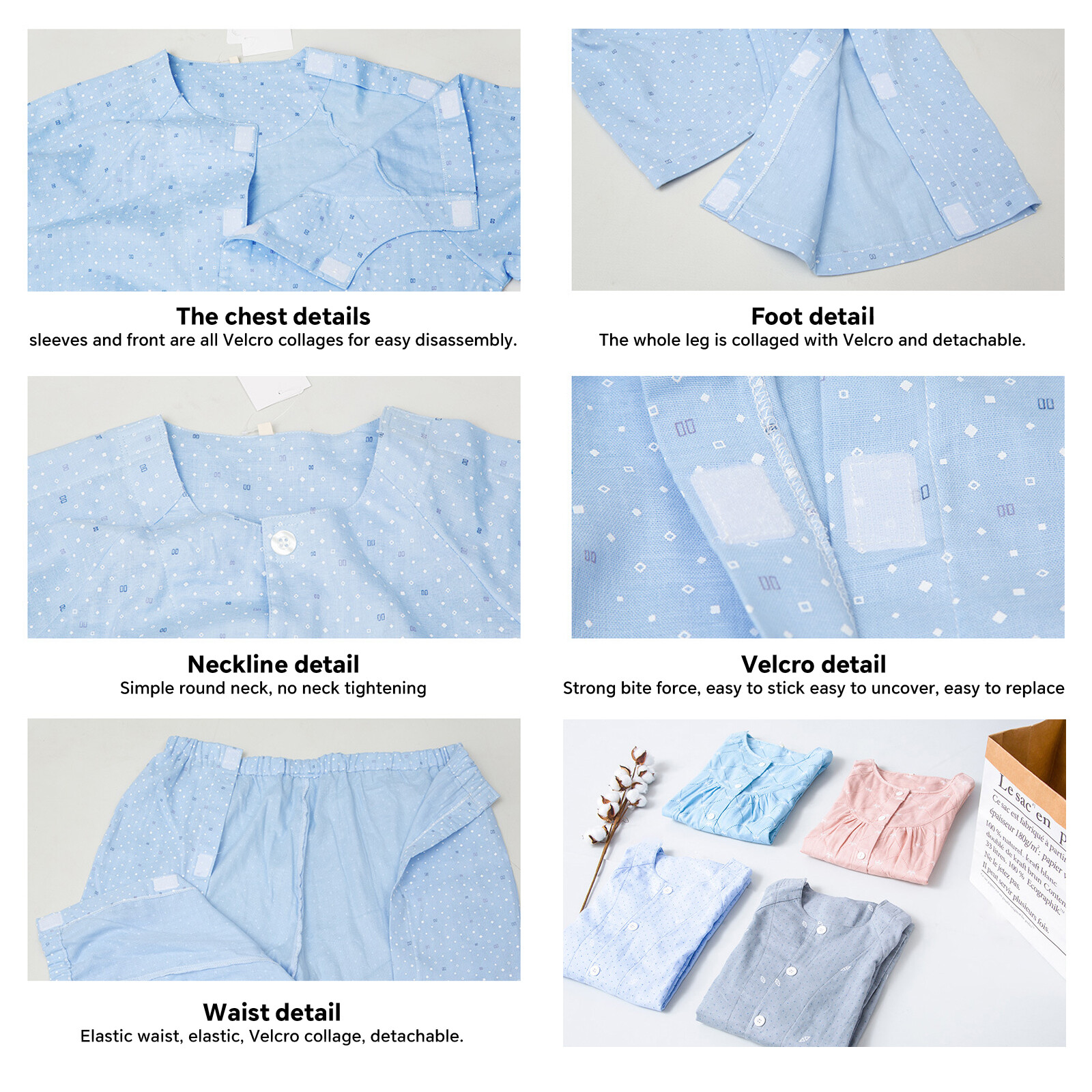 Woman Men Hospital Patient Gown Cotton Lightweight Medical Exam Gown Magic Tape