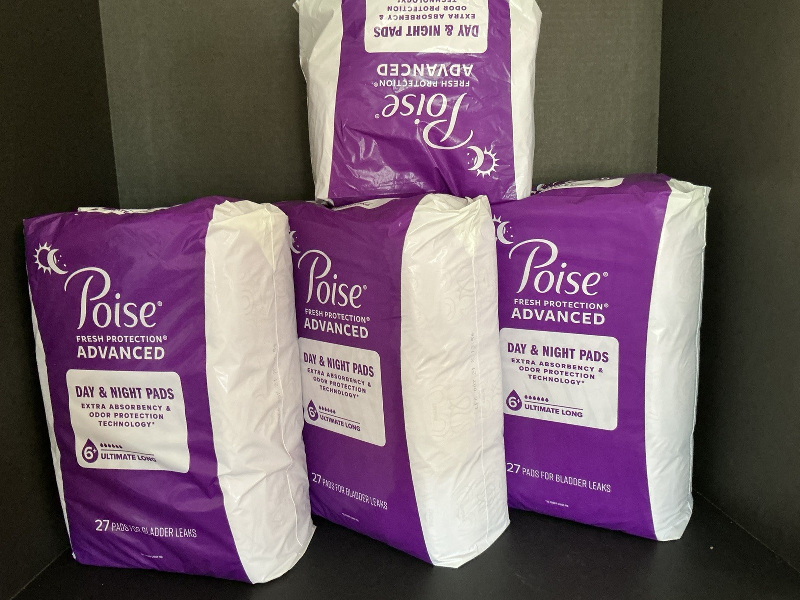 Poise Advanced Ultimate Absorbency Long Pads Day & Night Pads 3 new packs 72