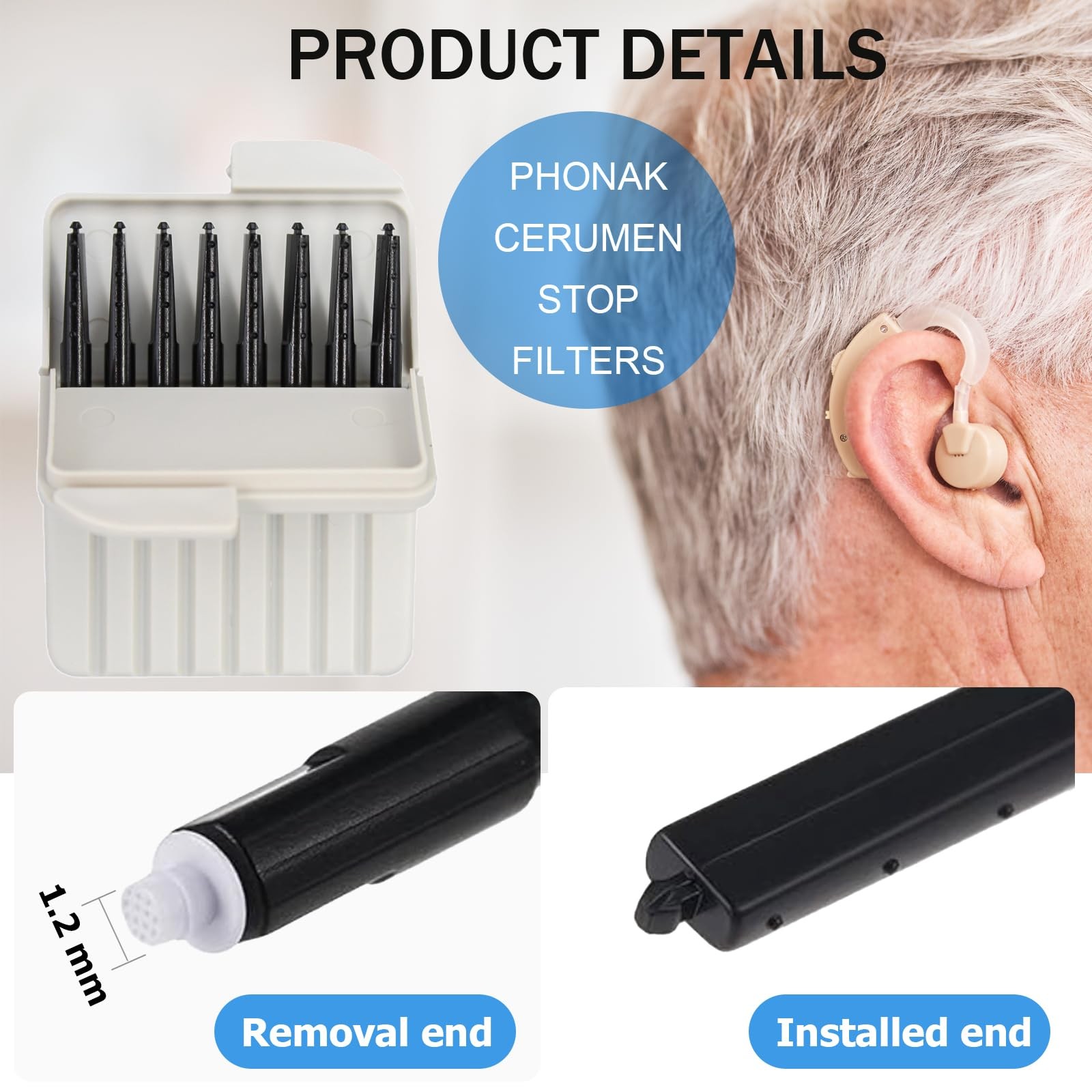 (40-Pcs) Phonak Cerumen Stop Hearing Aids Wax 5 Packs/40 Filters, White