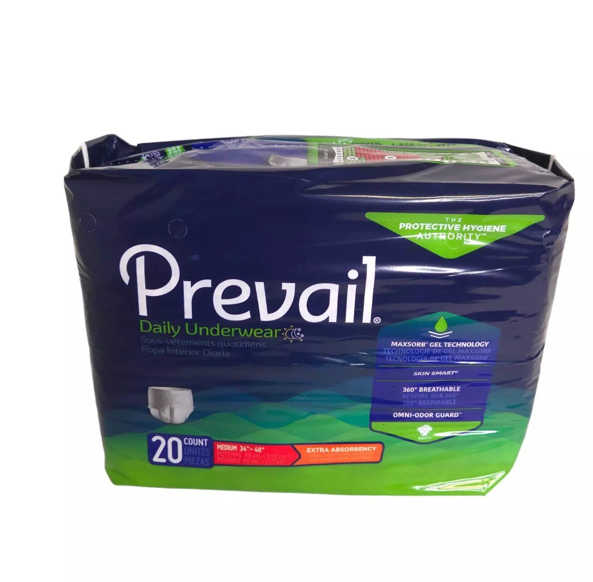 20 count Prevail Adult Incontinence Underwear Maximum Absorbency Medium 34″-46″