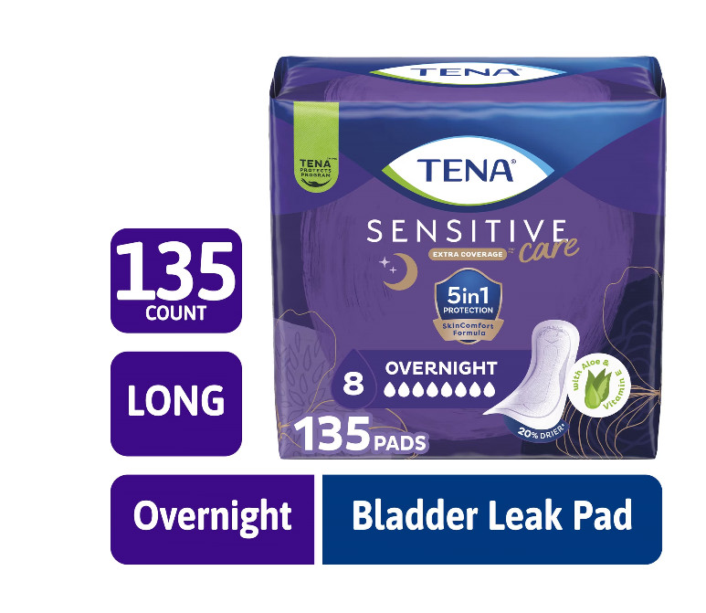 TENA Sensitive Care Overnight Incontinence Pads, 135ct