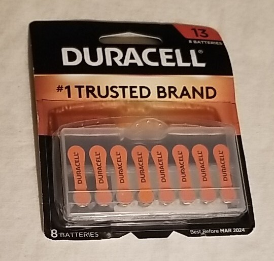 Duracell Size 13 Hearing Aid Batteries DA13B8ZM 1 Package Of 8Total Exp 03/2024
