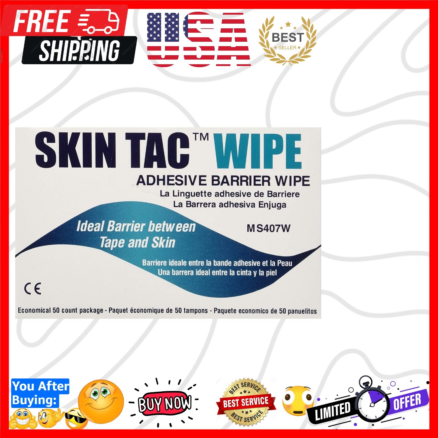 Skin Tac H Adhesive Barrier Wipes, 50 Count – Perfect for Sensitive Skin Care