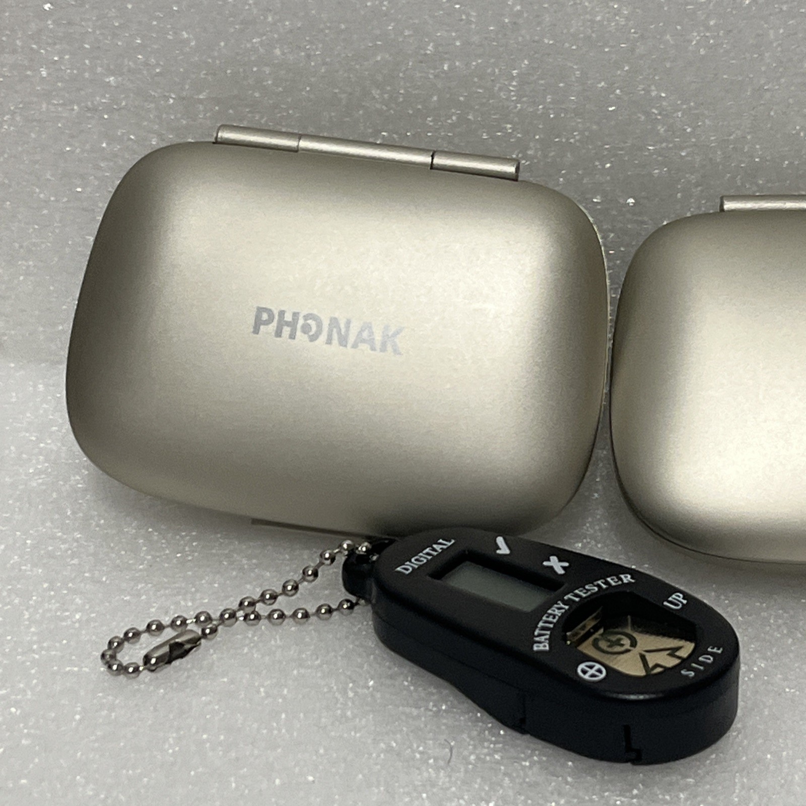 Lot Of 2 Phonak Hearing Aid Hard Case Cases With Battery Tester